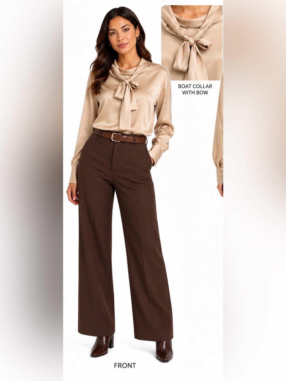 White House Black Market Irish Cream Satin Tie Neck Blouse Size M.   NWT